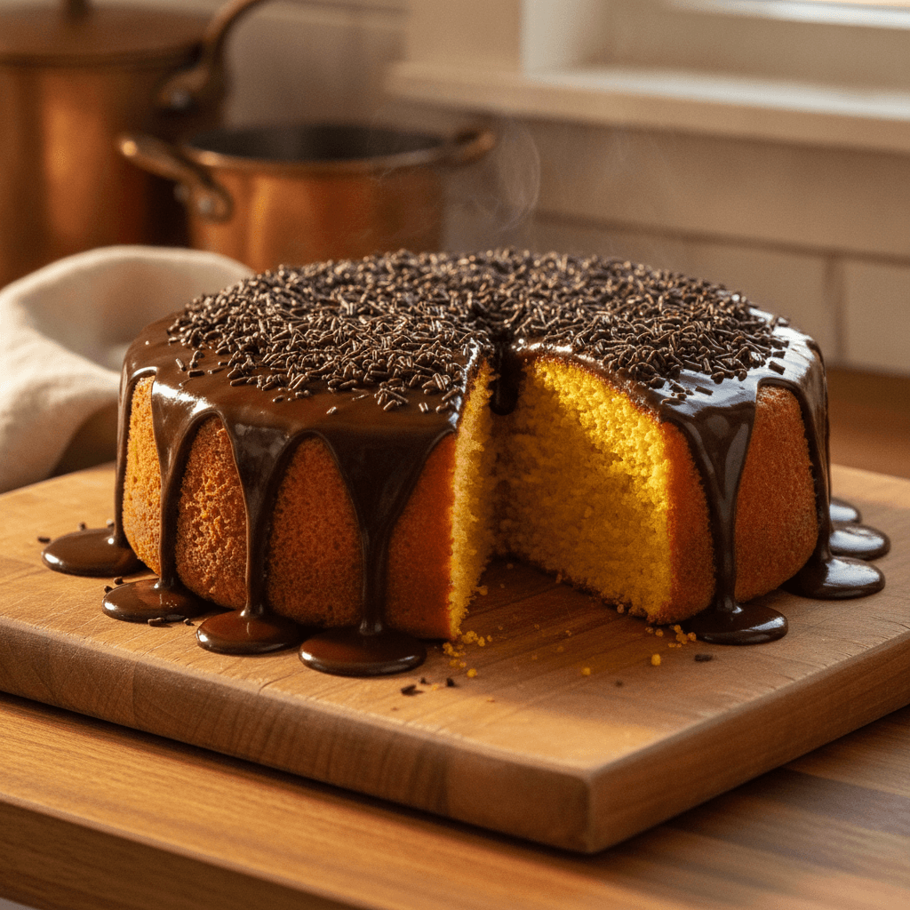 Bolo de cenoura com cobertura de chocolate