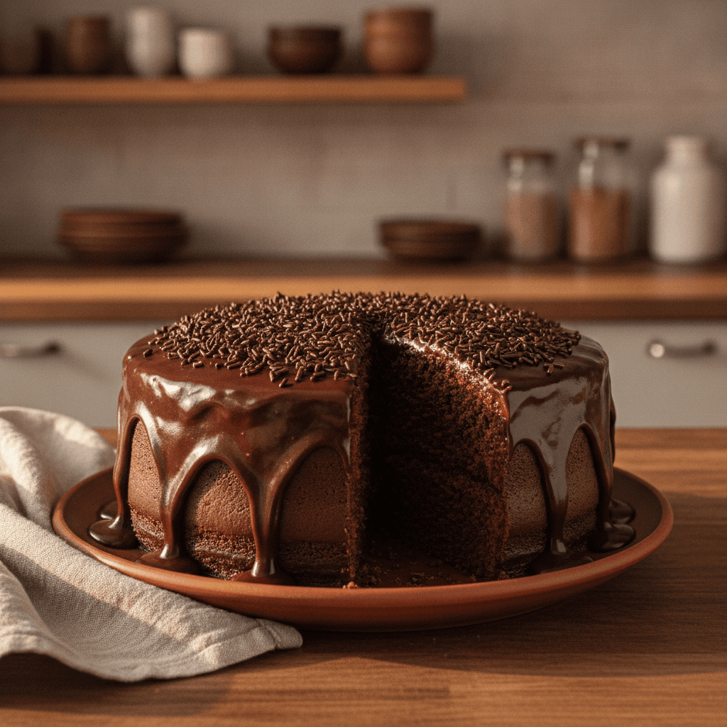 Bolo de Chocolate com Cobertura de Brigadeiro