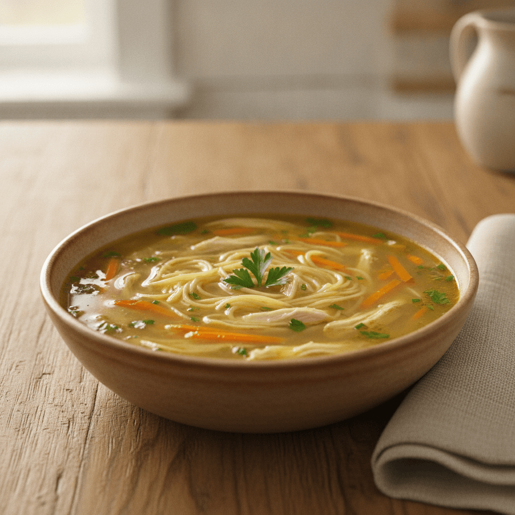 Caldo de Frango com Macarrão